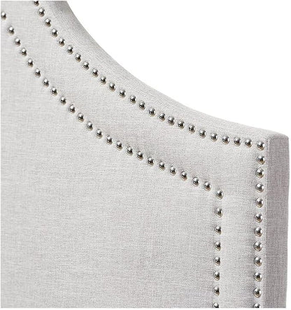 Urban Upmarket Modern and Contemporary Fabric Upholstered Headboard, Nailded Trim Head Board Beige/Queen