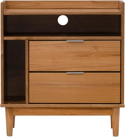 Walker Edison Blythe Mid-Century Modern Tray-Top Storage Nightstand 25 Inch Caramel