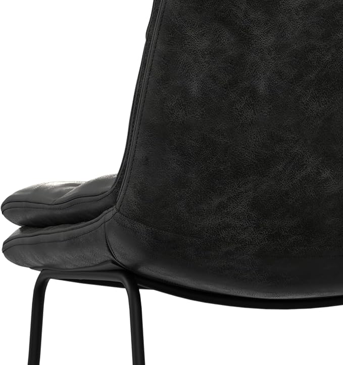 SIMPLIHOME Danika Bar Stools (Set of 2) - 29 inch Seat Height Upholstered Metal Bar Chairs in Distressed Charcoal Grey Vegan Faux Leather, Mid Century Seating for Kitchen with Tufted Pillow-Top Seat