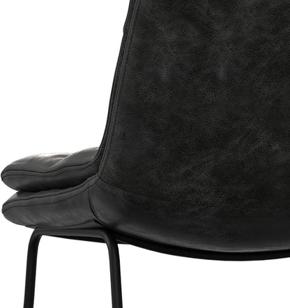 SIMPLIHOME Danika Bar Stools (Set of 2) - 29 inch Seat Height Upholstered Metal Bar Chairs in Distressed Charcoal Grey Vegan Faux Leather, Mid Century Seating for Kitchen with Tufted Pillow-Top Seat