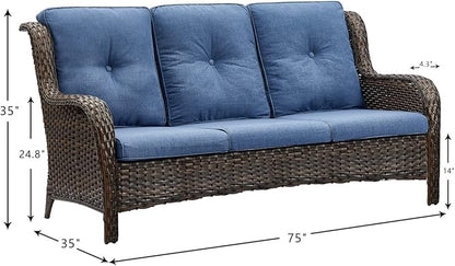 HUMMUH Patio Furniture 5 Pieces Outdoor Furniture Set Wicker Outdoor Sectional Sofa with Swivel Rocking Chairs,Patio Ottomans