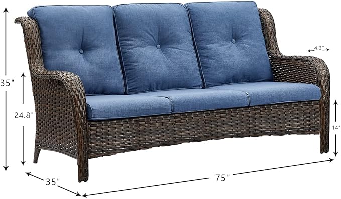 HUMMUH 6 Piece Patio Furniture Set PE Wicker Rattan 3-Seat Outdoor Sectional Sofa with Love Seats,Patio Swivel Chairs,Ottomans Conversation Sets for Garden, Poolside, Backyard