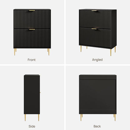 SICOTAS Fluted Shoe Cabinet Storage for Entryway with 6 Flip Drawers-11.8"Deep Frestanding Shoe Organizer Cabinet with 6-tier Shelves, Large 60 Pairs Shoes Rack Cabinet for Foyer Hallway, Black, 3PCS