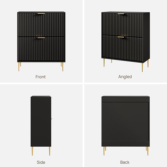 SICOTAS Fluted Shoe Cabinet Storage for Entryway with 2 Flip Drawers-11.8" Deep Freestanding Shoe Organizer Cabinet with 6-Tier Shelves, Large 20 Pairs Shoes Rack Cabinet for Foyer Hallway, Black