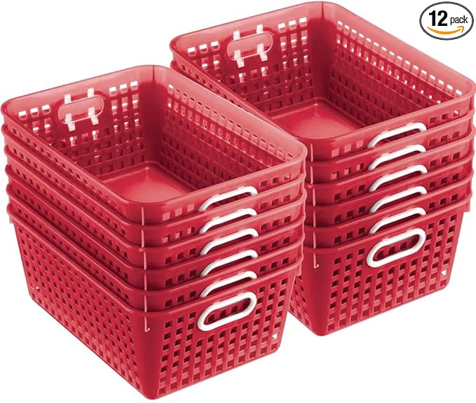 Really Good Stuff Large Plastic Book Baskets, 13.25" by 10" by 5.5" - 12 Pack, Red, Classroom Library Organizer, Toy Storage, Multi-Purpose Organizer Basket