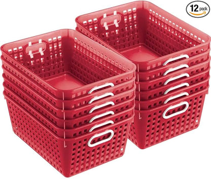 Really Good Stuff Large Plastic Book Baskets, 13.25" by 10" by 5.5" - 12 Pack, Red, Classroom Library Organizer, Toy Storage, Multi-Purpose Organizer Basket
