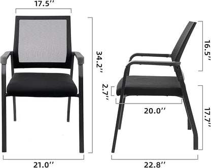 Ergonomic Mesh Guest Chair – No Wheels, Lumbar Support Design, Thick Cushion & Padded Arms – for Office Reception, School, Church Waiting Rooms, Lobby – Black 2PK