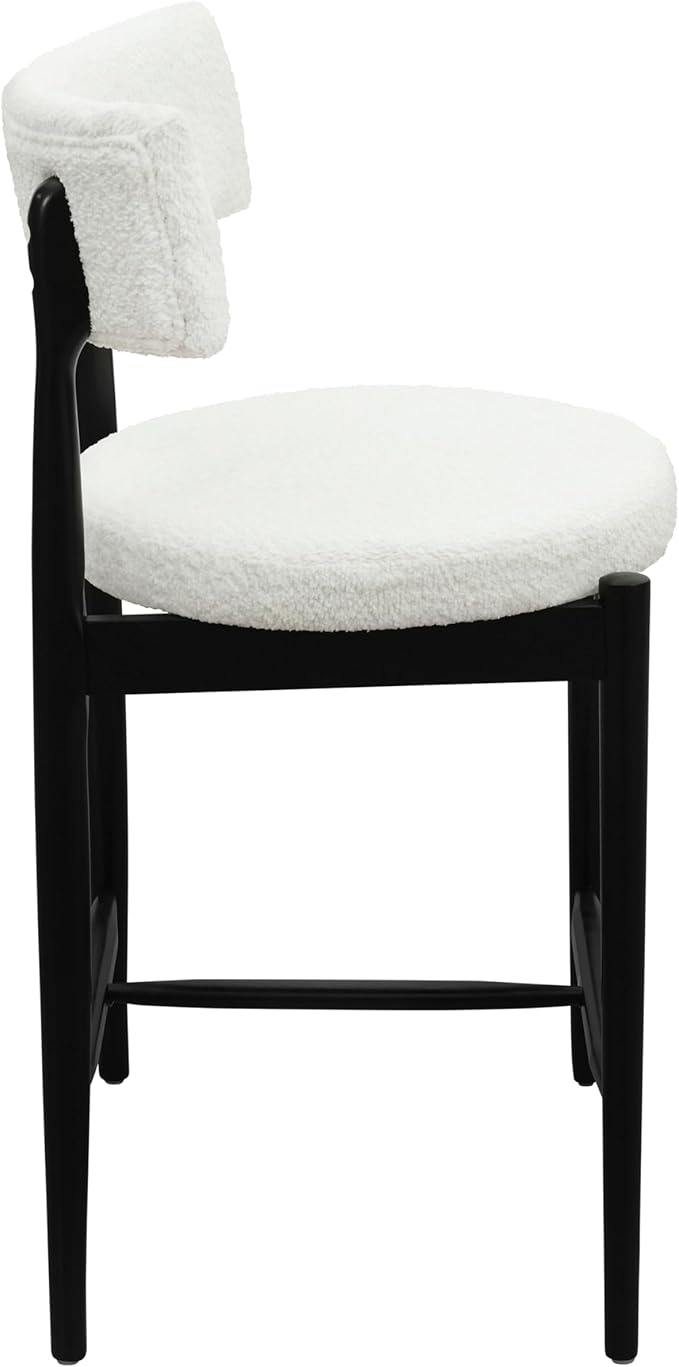 Christopher Knight Home Ebany 25.50" H Barstools Set of 2, Upholstered Counter Stool, Comfy Backrest Kitchen Stool, Rubberwood Frame Stool Chair, Bistro Chair for Kitchen Dining Room, Beige+Black