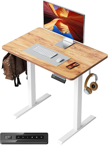 FEZIBO One-Piece Standing Desk Adjustable Height Stand up Home Office Desk, 32x20 Inch Electric Standing Computer Desk, with 4 Memory Presets, Headphone Hook, Light Rustic