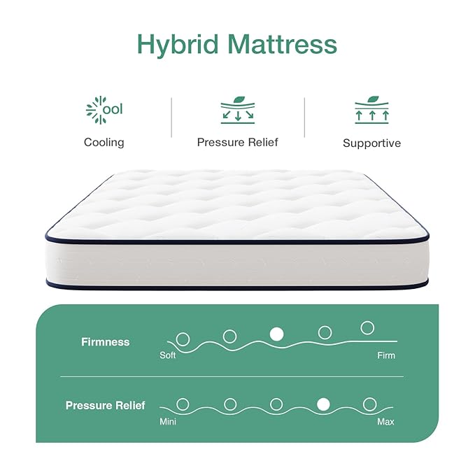 Novilla Twin XL Mattress 6 Inch,Bonnell Spring Hybrid Mattress for Spine Support & Cooling Comfort - Adaptive Foam Layer with Medium Firm- CertiPUR-US Certified for Youth/Guest Rooms