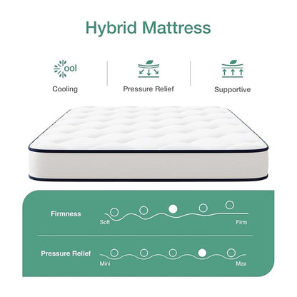 Novilla Full Mattress 6 inch,Bonnell Spring Hybrid Mattress for Spine Support & Cooling Comfort - Adaptive Foam Layer with Medium Firm - CertiPUR-US Certified for Youth/Guest Rooms