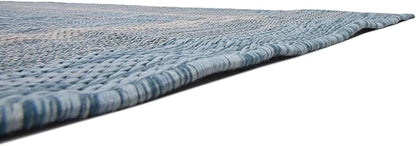 Unique Loom Outdoor Border Collection Area Rug - Soft Border (9'x 12' Rectangle, Aquamarine/ Ivory)