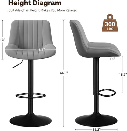 Nalupatio Bar Stools Set of 4, Adjustable Modern Swivel Bar Stools with Backs, Counter Height Performance Fabric Island Chairs for Home Kitchen, Dark Grey