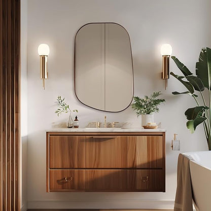 ANDY STAR Bronze Bathroom Mirror, 24"x36" Oil Bronze Asymmetrical Wall Mirror in Stainless Steel Metal Frame, Unique Vanity Mirror with Modern Curved Design, Ideal for Bathroom, Bedroom, Entryway