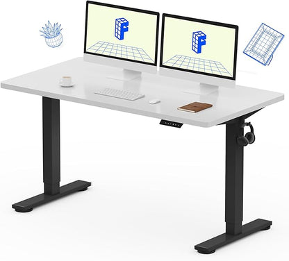 FLEXISPOT EN1 Whole-Piece Standing Desk, 55 x 28 Inches Electric Stand Up Desk for Workstation and Home Office (Black Frame + 55" White Top, 2 Packages)