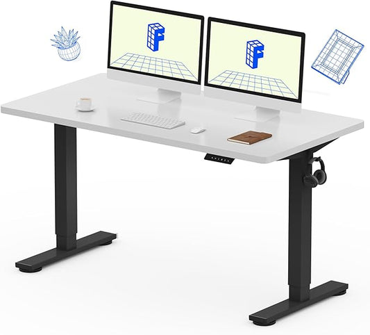 FLEXISPOT EN1 Whole-Piece Standing Desk, 55 x 28 Inches Electric Stand Up Desk for Workstation and Home Office (Black Frame + 55" White Top, 2 Packages)