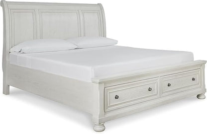 Signature Design by Ashley Robbinsdale Casual King Sleigh Platform Bed with 2 Drawers, Foundation or Box Spring Not Needed, White