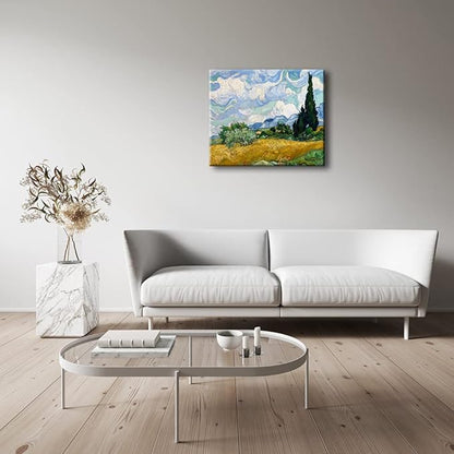 Wieco Art Wheat Field with Cypresses by Van Gogh Classic Oil Paintings Reproduction Modern Landscape Canvas Prints Artwork on Canvas Wall Art for Living Room Home Office Decorations