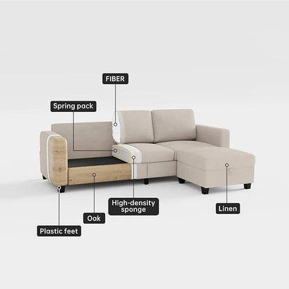 Youmumeub 79''Sectional Couch Couches for Living Room - L-Shaped 4-Seater Deep Sectional Sofa,Removable Covers,Suitable for The Living Room, Apartment or Office-Mocha Brown