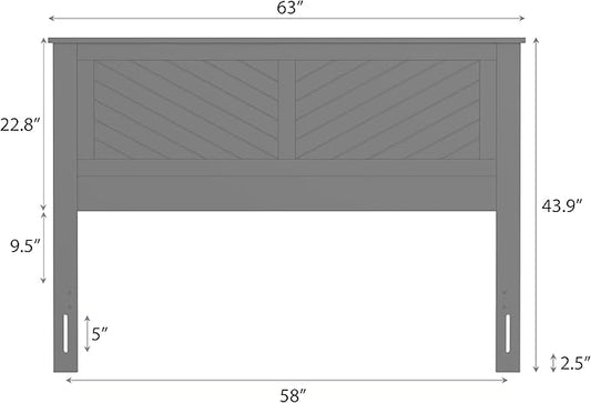 Serene Poplar Wood Queen Size Headboard in White, Modern Farmhouse Panel with Chevron Scoring, Casual Coastal Style, Easy Assembly, Quality Materials