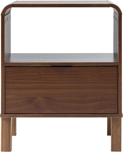 Walker Edison Modern Curved-Top Solid Wood 1-Drawer Nightstand with Open Cubby, 24 Inch, Brown