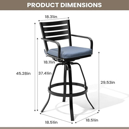Pellebant Outdoor Bar Stools Set of 4 with Sunbrella Cushion, 29.5" Aluminum Swivel Bar Height Stool Chairs with Back & Footrest, Rust-Proof Patio Bartools for Deck Lawn Garden, Spectrum Denim