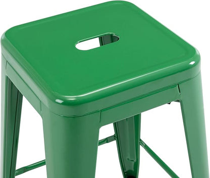 Vogue Furniture Direct 24 Inch Metal Bar Stools, Backless Counter Height Barstools, Indoor Outdoor Stackable Stools with Square Seat, Set of 4 (Green)