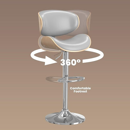 Bar Stools Modern Swivel Bar Chairs, Barstools Counter Height with Backrest for Bar, Kitchen, Dining Room Grey