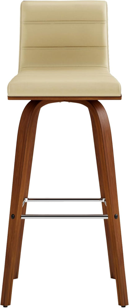 Vienna 30" Swivel Bar Stool in Walnut Wood Finish with Cream Faux Leather - Set of 4