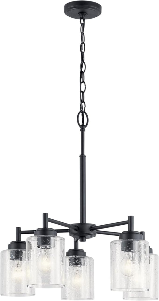 Kichler Winslow 19.75" 5-Light Chandelier Light with Clear Seeded Glass in Black for Kitchen, Bar, Dining Room, Living Room (19.75" x 16.25"), 44030BK