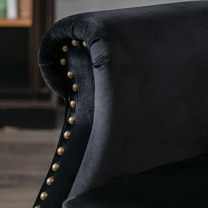 Accent Reading Arm Chairs for Living Room Bedroom, Midcentury Modern Comfy Corner Sofa Chair, Wingback Waiting Room Club Chair with Button Tufted Back &Lumbar Pillow, Velvet Black