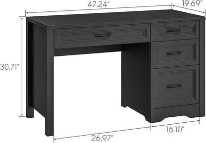 Vabches Farmhouse Executive Desk with Storage and Ample File Drawer, Rustic Large Home Writing Desk for Bedroom, Pure Black