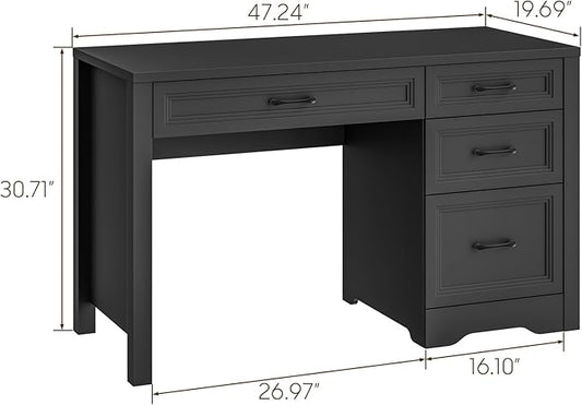 Vabches Farmhouse Executive Desk with Storage and Ample File Drawer, Rustic Large Home Writing Desk for Bedroom, Pure Black