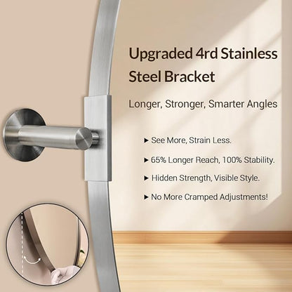 ANDY STAR Brushed Nickel Bathroom Mirror, 20 x 30 Inch Oval Pivot Mirror for Wall, Unique Farmhouse Tilt Mirror in Slim Silver Stainless Steel Metal Frame for Bedroom, Powder Room