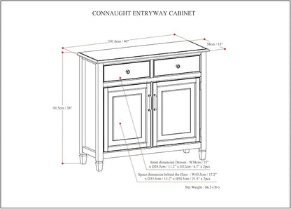 SIMPLIHOME Connaught 40-inch Wide Solid Wood Storage Cabinet in Distressed Coastal Blue for Entryway, Living Room, Organizer for Hats, Gloves, Shoes, Keys, Slim Design, Traditional Style
