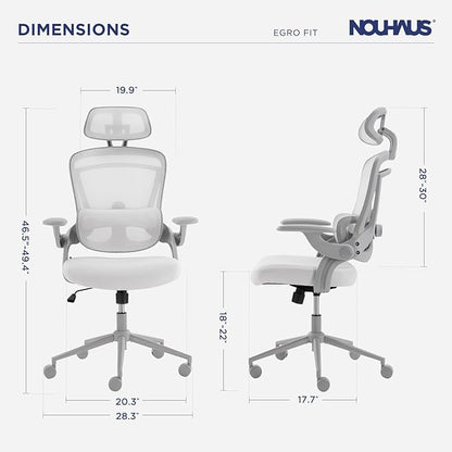 Nouhaus Ergo Fit Ergonomic Mesh Office Chair High Back Adjustable Lumbar Support Headrest and Adjustable Flip-up Armrests, Comfy Desk Chairs Swivel Computer Gaming Chair Tilt Function(N20, White)
