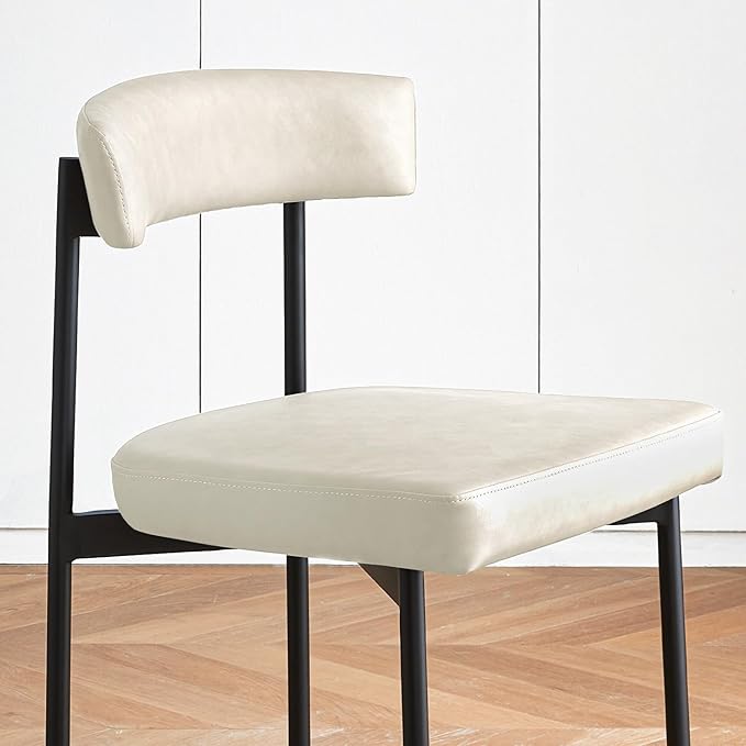 Beige Modern Bar Stools Set of 3, 24 Inch Faux Leather Counter Stools with Curved Backrest, Counter Height Bar Stool for Kitchen Island