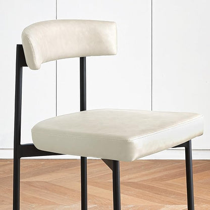 Beige Modern Bar Stools Set of 3, 24 Inch Faux Leather Counter Stools with Curved Backrest, Counter Height Bar Stool for Kitchen Island