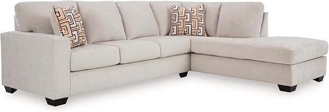 Signature Design by Ashley Aviemore Casual L-Shaped 2-Piece Sectional with Chaise and Loose Seat Cushions, Accent Pillows Included, 110" Wide, Light Gray