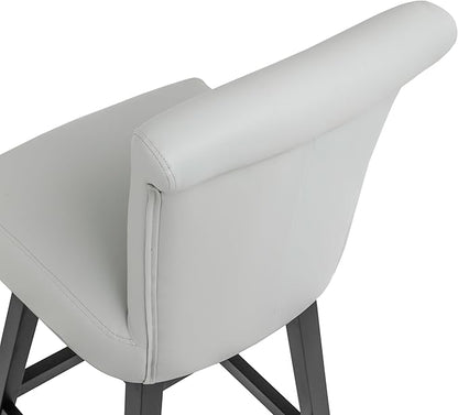 Bar Stool, PU Leather Barstool, 26 Inch Upholstered Counter Stools with 15.7" High Back and Footrest, Swivel Counter Height Barstools for Kitchen Island Home Bar Light Gray