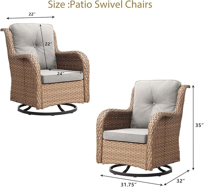 HUMMUH Outdoor Swivel Rocker PE Wicker Patio Chairs Set of 2, Rattan Rocking Chair Furniture Set (Yellow,Beige)