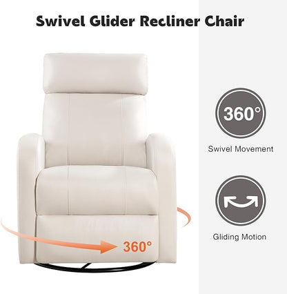 Swivel Rocker Recliner, Manual Glider Rocking Recliner Chair, Swivel Reclining Lounge Chair Nursery Glider Recliners for Small Spaces, Living Room, Beige