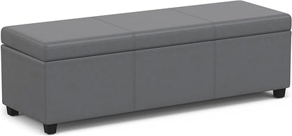 SIMPLIHOME Avalon 54 inch Wide Contemporary Rectangle Extra Large Storage Ottoman Bench in Stone Grey PU faux leather, Assembled, For the Living Room, Entryway and Family Room