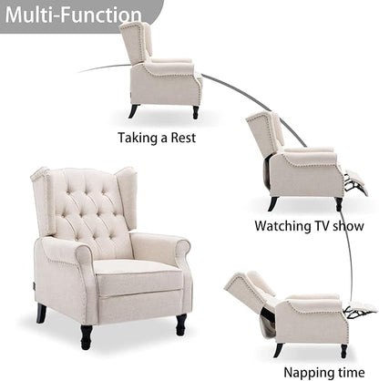 Wingback Recliner Chair, Modern Accent Arm Chair for Living Room/Bedroom/Office/Home Theater, Beige