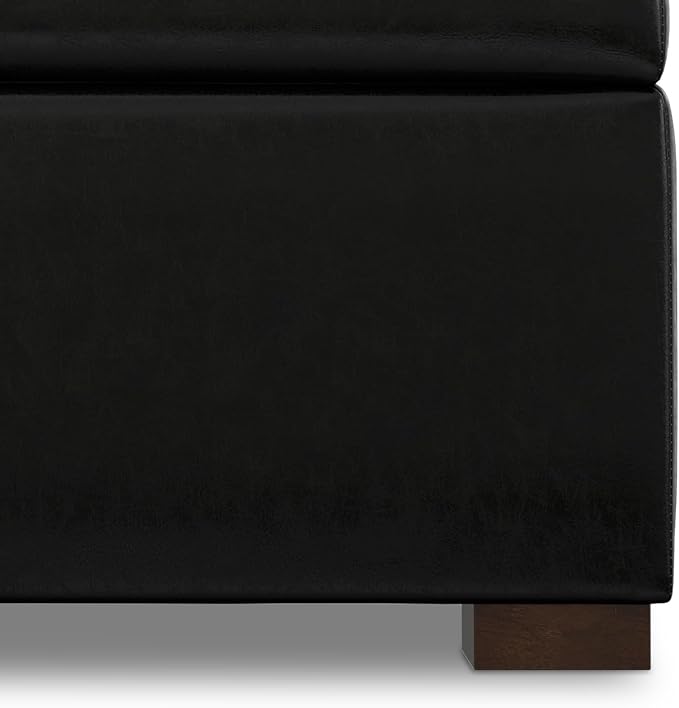 SIMPLIHOME Gabbie 36 inch Wide Contemporary Square Square Coffee Table Storage Ottoman in Midnight Black PU Black Faux Leather, Assembled, for The Living Room, Entryway and Family Room