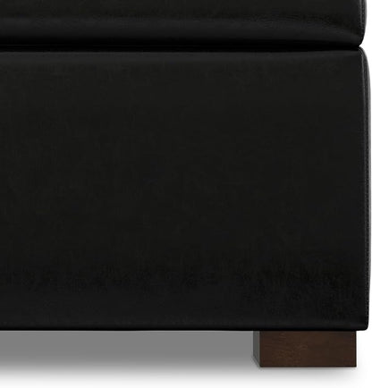 SIMPLIHOME Gabbie 36 inch Wide Contemporary Square Square Coffee Table Storage Ottoman in Midnight Black PU Black Faux Leather, Assembled, for The Living Room, Entryway and Family Room