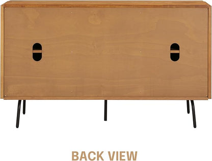NTC Veil Sideboard with 2 Doors and 3 Drawers, Buffet Cabinet with Vertical Groove Design and Metal Legs, Storage Cabinet for Living Room, and Entryway, Effortless Assembly, Teak Look