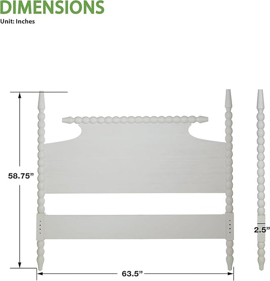 OSP Home Furnishings Spindle Design Cottage Style Headboard, 63.5 x 58.75 inches, Sandcastle Antique White Finish, Queen Size