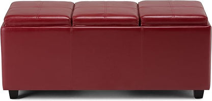 SIMPLIHOME Avalon 42 inch Wide Contemporary Rectangle Storage Ottoman in Red Vegan Faux Leather, Assembled, for the Living Room, Entryway and Family Room