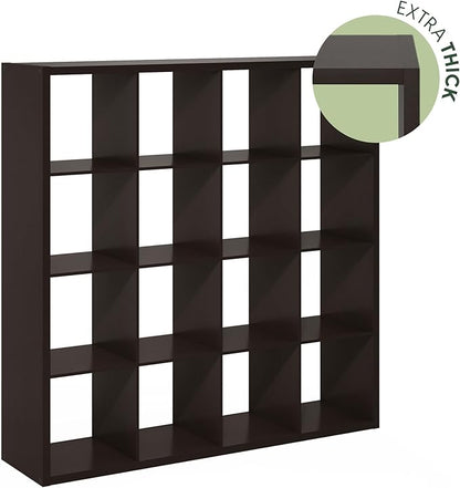 Furinno Cubicle Book Shelf, 16-Cube Thick Frame Bookshelf, Reversible Bookcase with Open Back, 14.6 x 57.8 x 58, for Living Room, Bedroom, Home Office, Black Dark Oak